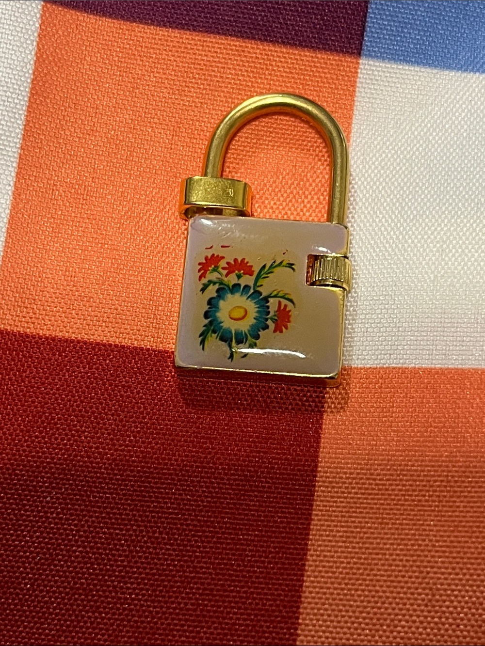 Gold Padlock Pendant Necklace with Hand-Painted Floral Enamel